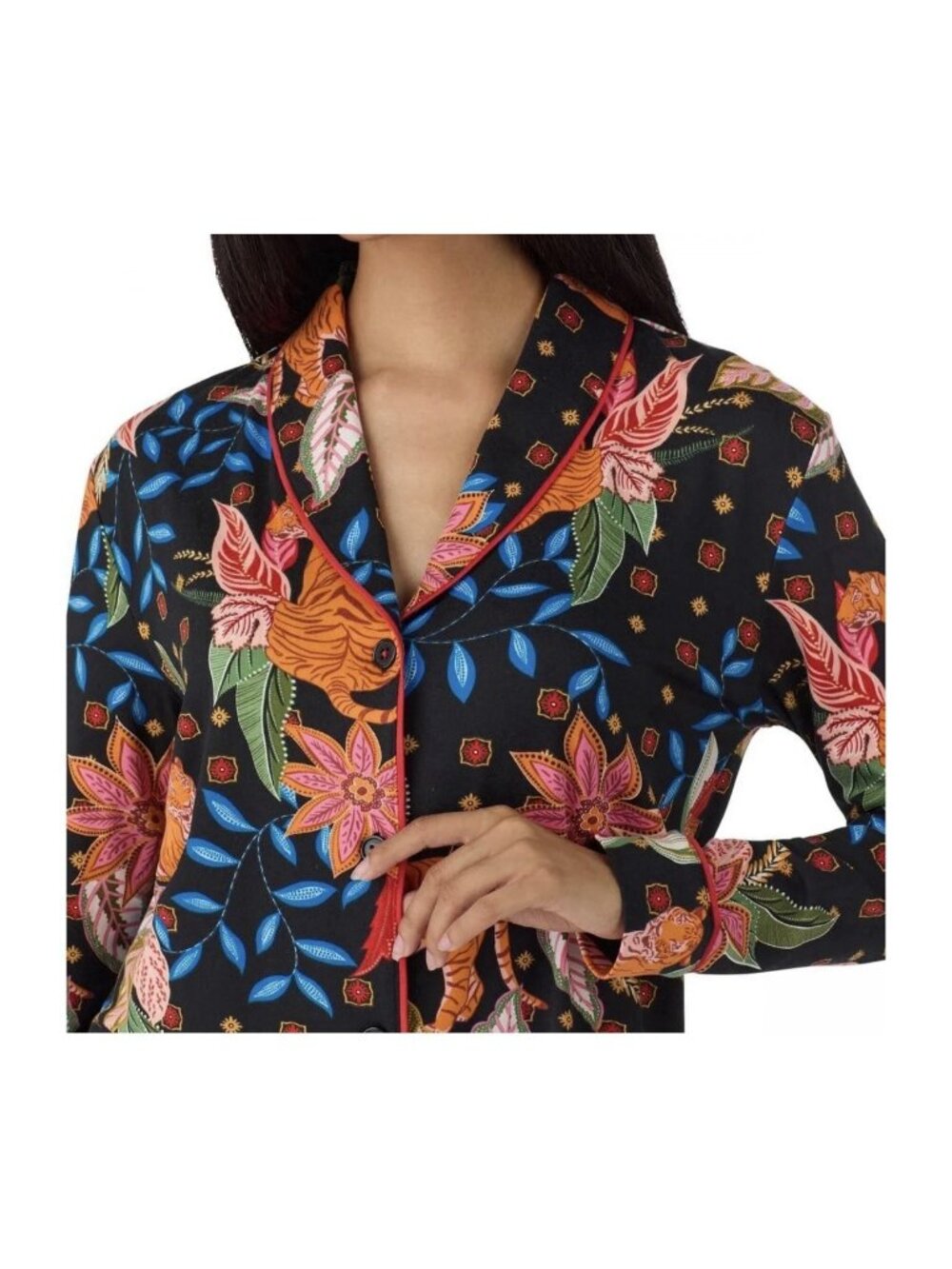 Room Service Women's Tiger Black Orange Multi Floral Pajama Set PJs S Small NEW - Picture 5 of 16